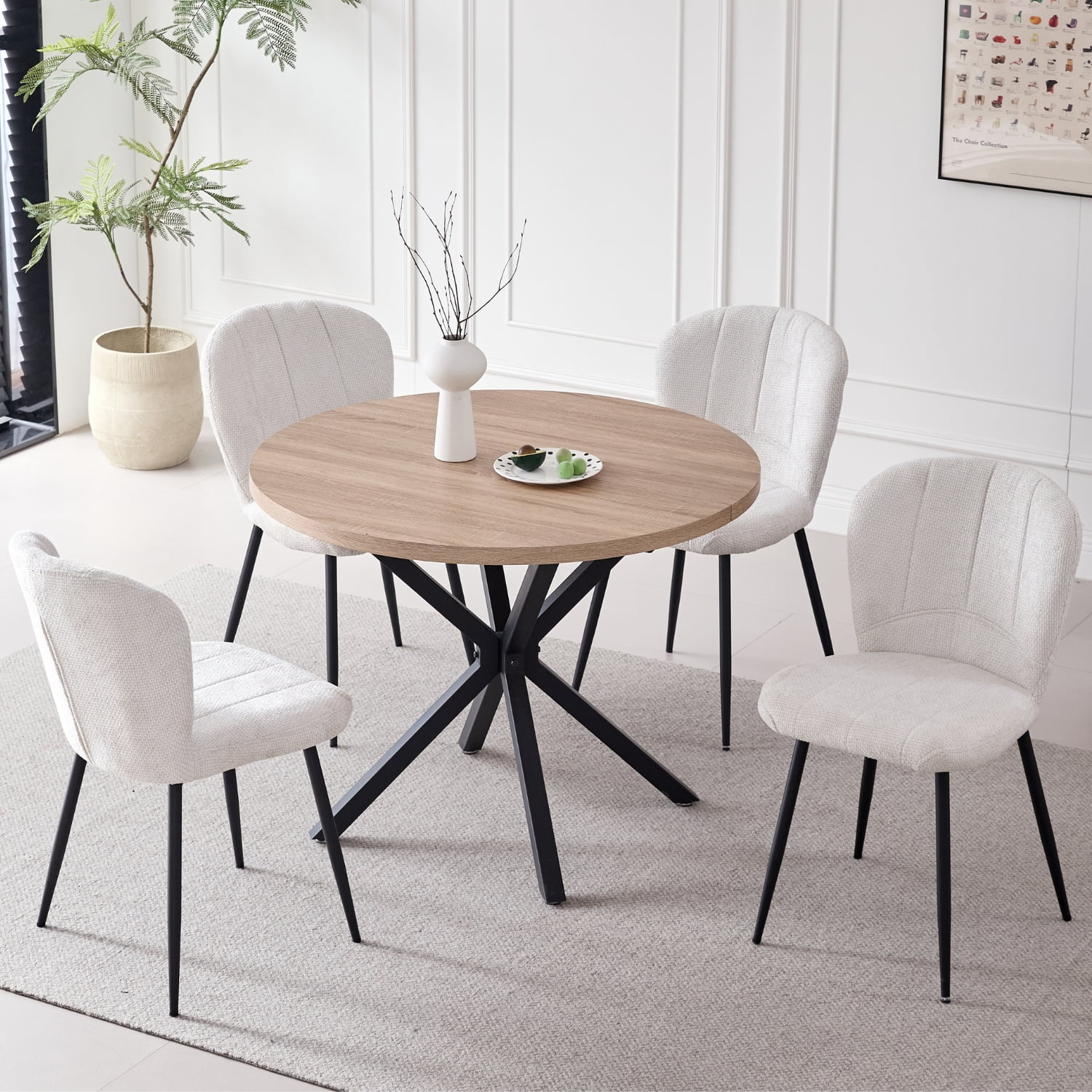 Dining Chairs Set of 4, Upholstered Chenille Fabric Kitchen Chairs With Metal Legs, Wingback Elegant Tufted Accent Vanity Chair For Dinner, Bedroom, Living Room, Apartment, White