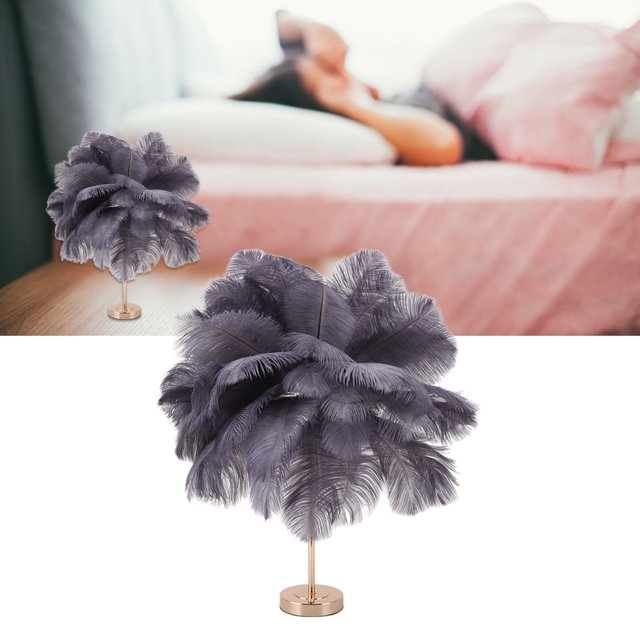 Feather Table Lamp, Touch Switch Dimmable Modern Ostrich Feather Lamp with 3 Color Temp & USB Port, Elegant Romantic Decorative Bedside Table Lamp for Bedroom, Living Room, Wedding