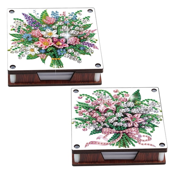 2pcs DIY Diamond Painting Sticky Note Holder Kit Beautiful Floral Theme with Unique Diamond Style Essential for Craft Enthusiasts—The Perfect Gift Choice