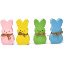 Easter Decorations, Siloon 4PCS Easter Peeps Decor, Easter Wooden Signs for Tiered Tray, Easter Table Decorations Rustic Freestanding Tabletop for Indoor Gift and Dinning Room