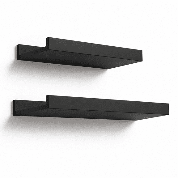 Black 15.7 in Floating Shelves Set of 2 Modern Wood Wall Display Ledges