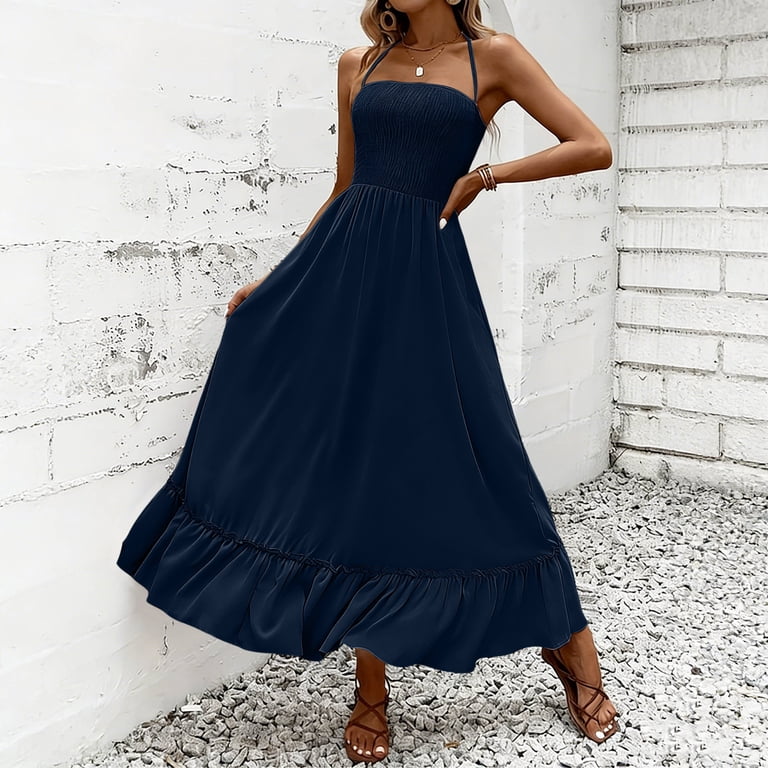 asdoklhq Midi Dresses for Women Semi Formal Dresses for Women Spaghetti Strap Ladies' Casual and Fashionable Solid Color Sleeveless Backless Hanging ... asdoklhq Midi Dresses for Women Semi Formal Dresses for Women Spaghetti Strap Ladies' Casual and Fashionable Solid Color Sleeveless Backless Hanging ...