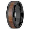 thumbnail image 3 of Tungsten Wedding Band Ring 8mm Men's Engagement Black & Koa Wood Inlay, 3 of 4