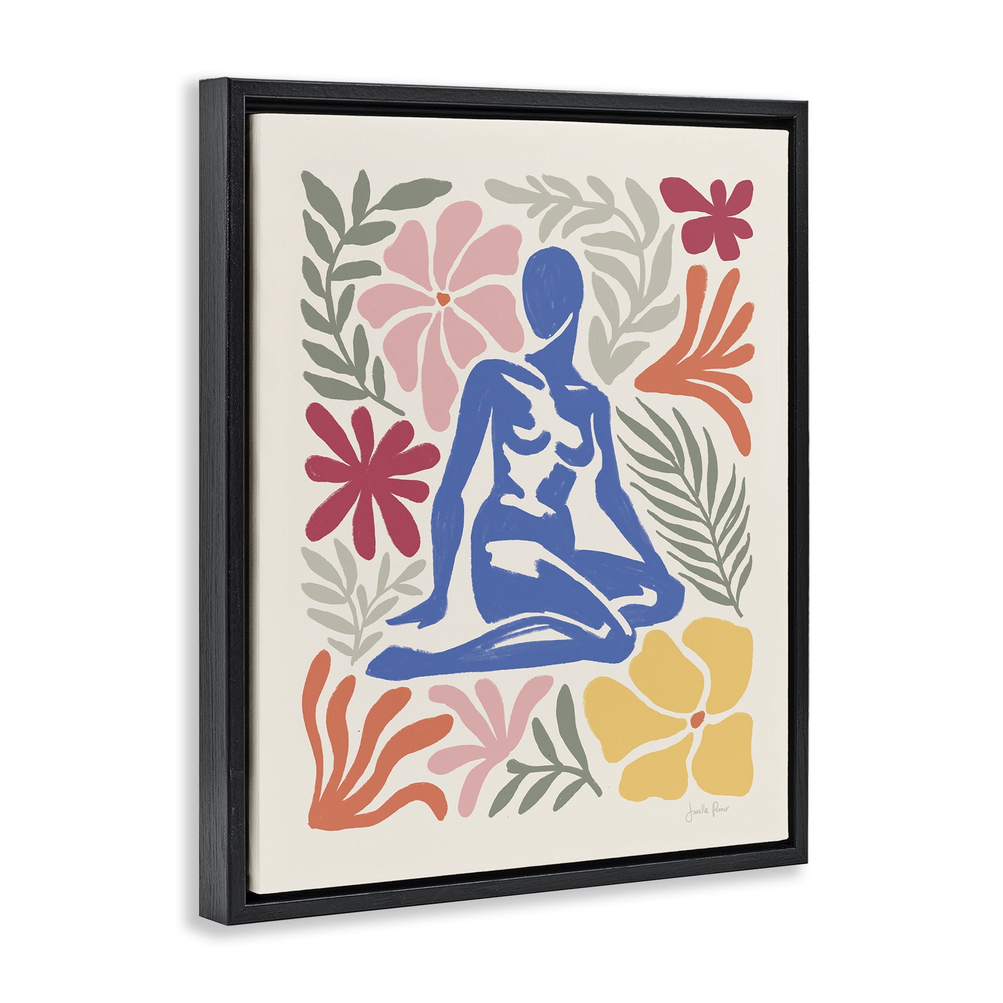 Stupell Industries Abstract Garden & Woman Novelty Painting Black Floater Framed Canvas Art Print Wall Art, 17 x 21