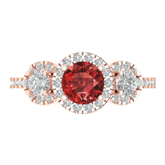 Three-Stone Engagement Ring for Women - 1.46ct Natural Garnet in 14K Rose Gold Promise Ring