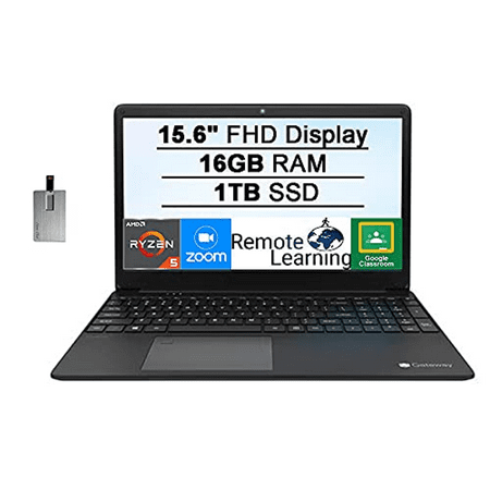 2021 Gateway 15.6" FHD Ultra Slim Notebook Laptop Computer, AMD Ryzen 5-3450U(Beats Intel i5-1035G1), 16GB RAM, 1TB SSD, Radeon Vega 8 Graphics, THX Audio, 1MP Webcam, Win 10, Black, 32GB USB Card