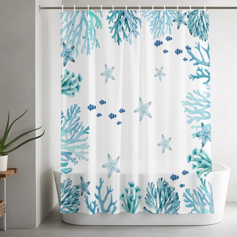 fish shower curtains bath accessory sets GDHBLING bass Fishing Curtain Men Natural Animal Shower Curtain Set with Hooks Cloth Fabric Water Resistant Weighted Decorative,Turquoise,72x72 Inch : Home & Kitchen Size Options Summer Ocean Teal Coral Shower