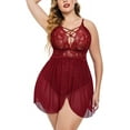 thumbnail image 2 of Avidlove Plus Size Womens Snap Crotch Lingerie V Neck Lace Nighty Mesh Sleepwear L-4XL (5X-Large Wine Red), 2 of 4