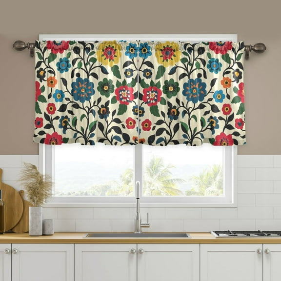 Yayeee Kitchen Curtains Tier Set of 2 Light Filtering 57"x24" Over Sink Window Panels, Vibrant Floral