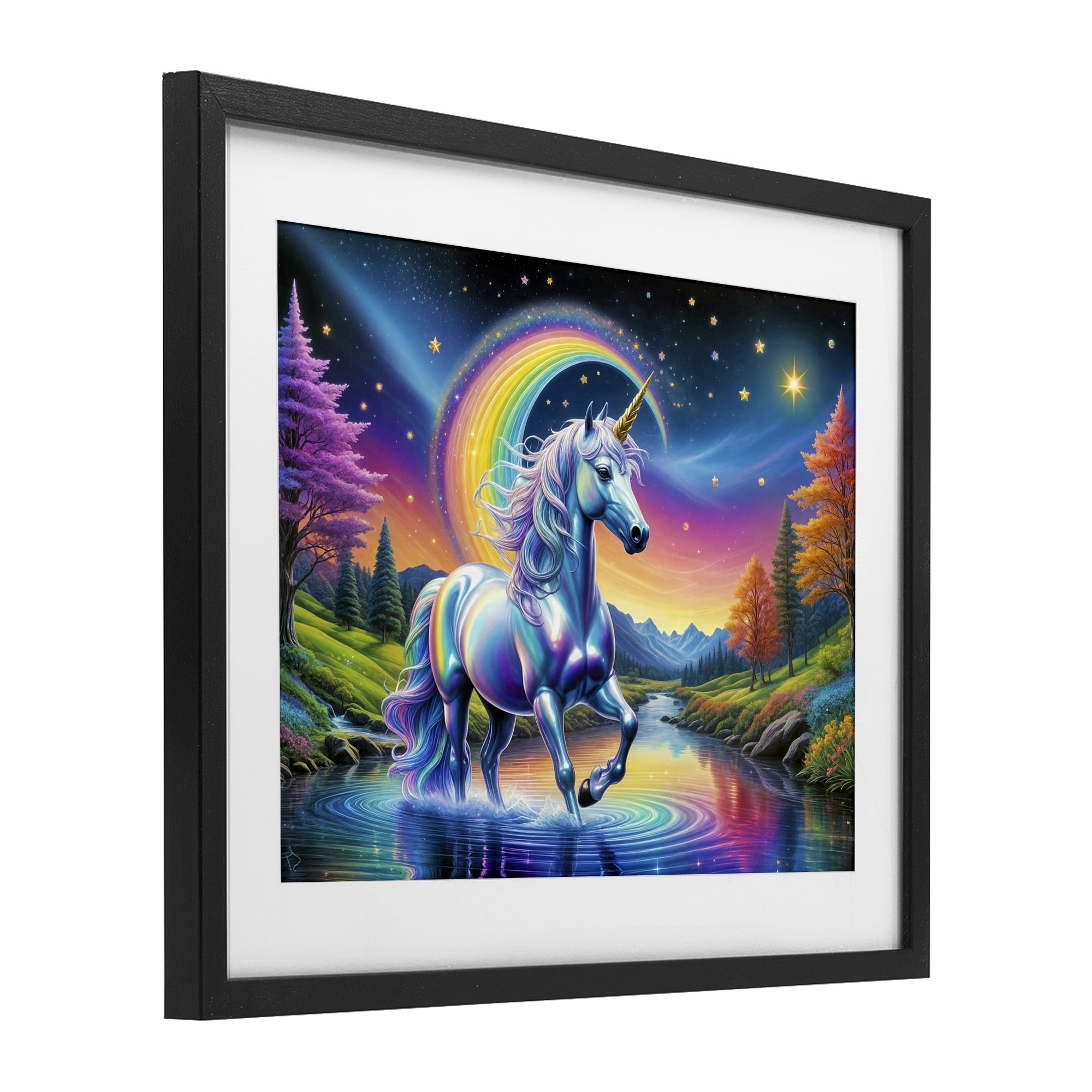 Stupell Industries Rainbow Prism Unicorn Black Framed Print Under Glass, design by Tabz Jones