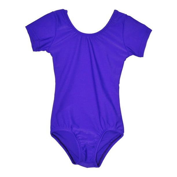 Butterfly Treasures - Girls Purple Solid Color Short Sleeved Dancewear ...