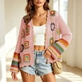 thumbnail image 2 of Tqcoqu Women's Boho Crochet Knit Cardigan,Colorful Floral Hollow Out Open Front Long Sleeve Sweater Coat, 2 of 7