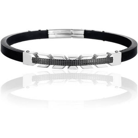 Reinforcements Men's Two-Tone Stainless Steel Leather Bracelet