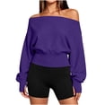 thumbnail image 4 of cocolona Off Shoulder Cropped Sweatshirts for Women Solid Color Long Sleeve Casual Shirts Sporty Trendy Fall Outfits, 4 of 7