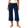 thumbnail image 2 of Plus Size Women's Soft Stretchy Yoga Pants with Elastic Waist, Pull On Fold Over Design, Casual Lounge Gym Fitness, Cropped Leggings, Summer Athletic Activewear | UKHCCC,Navy 3XL, 2 of 9