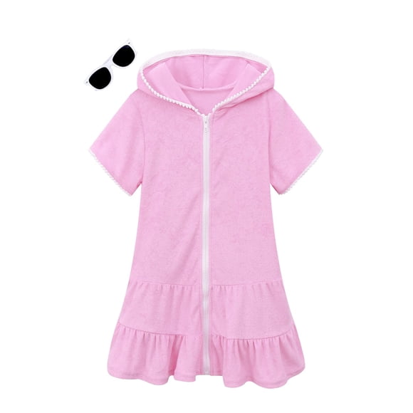 Salida de baño LUCKYGAL de felpa con cierre y capucha, rosa, 6-7