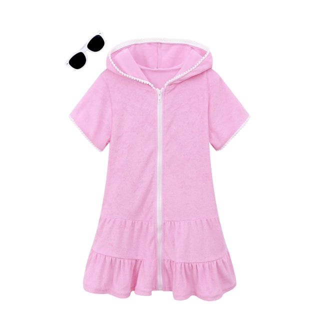 Cobertor de baño para niños LUCKYGAL de felpa, con cierre, rosa, tallas 4T y 5T