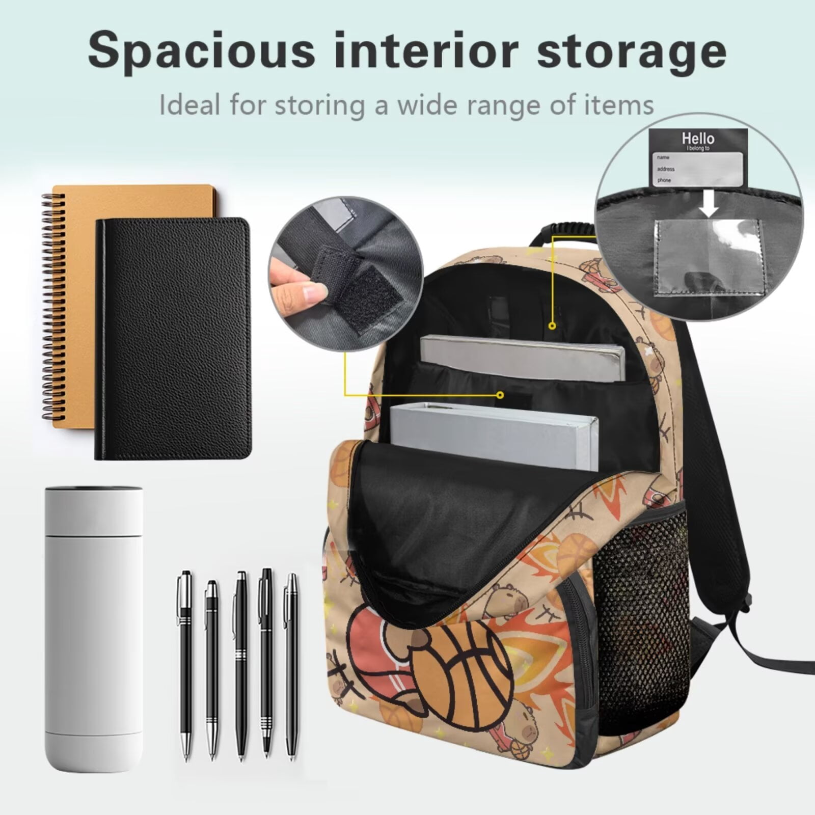 Pzuqiu Basketball Capybara Girls Backpack with Lunch Box Back Pack for School Kids Backpacks Kawaii Lightweight Casual Travel Daypack for Kids, 4pcs with Pencil Case 2pcs Bookmark
