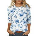 thumbnail image 4 of Nrmvnmi Womens 3/4 Length Sleeve Cotton Tops Casual Floral Print Round Neck Tie Dye Summer/Fall Tops Loose Fit Elastic and Lightweight Blouse For Women, 4 of 6