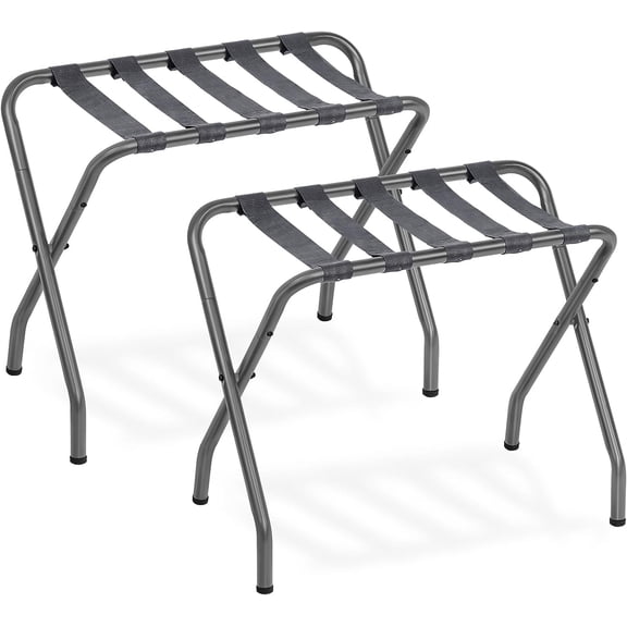 Luggage Rack, Pack of 2, Metal Foldable Suitcase Stand for Guest Room, Holds up to 100 lb, 27 x 15.3 x 22 Inches, Steel Frame, Nylon Straps, Hotel, Bedroom, Closet, Gray