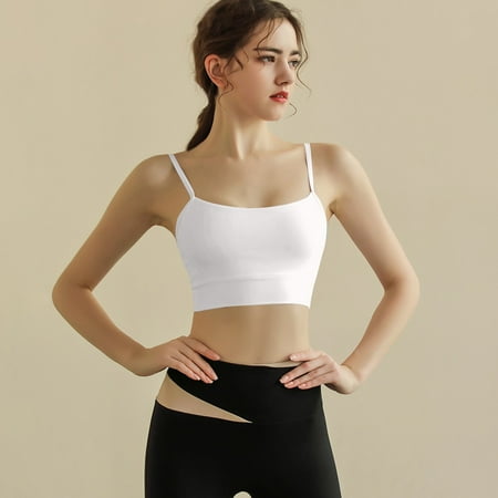 PRORMOOW Breathable Bras for Women  Wireless Bras  Sports Bras for Women  Yoga Bra  Women s Sports Bras  Women s Sports Bra Fixed Cup Slim Strap Yoga Bra Vest  White  36