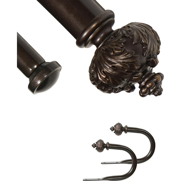 1" Double Curtain Rod with Albert Finials and holdbacks,Bronze ,48‘’-84‘’