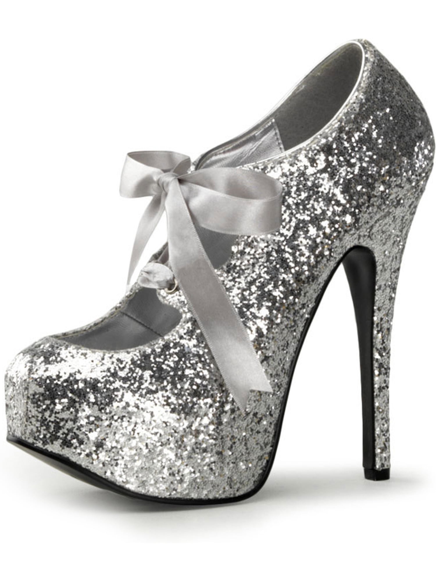 Bordello womens glitter pumps mary jane shoes ribbon