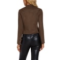 thumbnail image 3 of Chaqueta de motocicleta recortada con cremallera y cuello alzado de ante sintético para mujer Inspire Chic, color marrón oscuro, 3 of 6