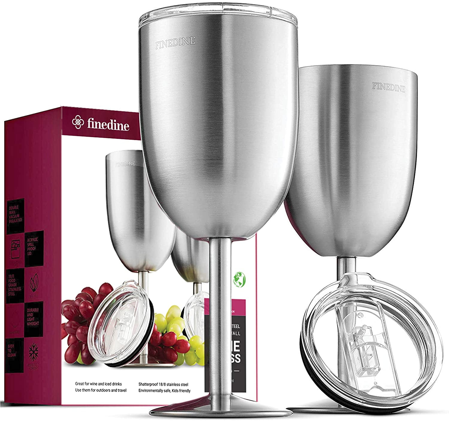 His and Hers Set of 2 Stemless Stainless Steel Large Premium Quality Unbreakable and Shatterproof 18 oz Wine Glasses 