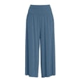 thumbnail image 4 of Womens Trendy High Waisted Wide Leg Capri Pants Flowy Elastic Waist Gaucho Trousers with Pockets Casual Lounge Vacation Pants Light Blue, 4 of 7