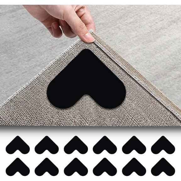 12 Pack Rug Gripper, KROV Double Sided Non-Slip Rug Pads Rug Tape Stickers Washable Area Rug Pad Carpet Tape Corner Side Gripper for Hardwood Floors and Tile