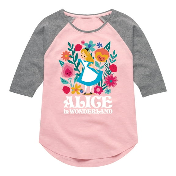 Alice In Wonderland - Alice In Wonderland Flower Art - Toddler And Youth Girls Raglan Graphic T-Shirt