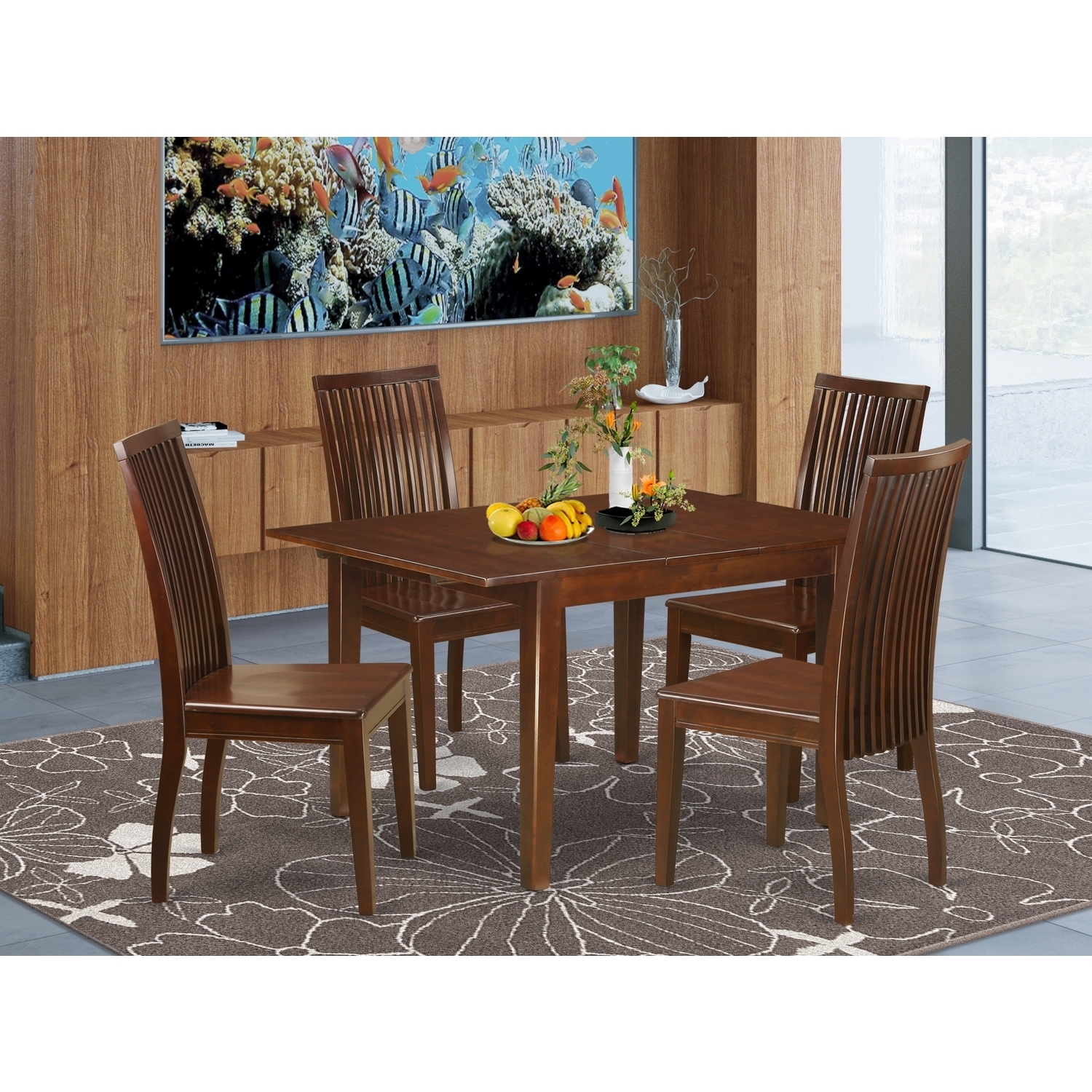 Roundhill Leviton Set Da Pranzo 5 Pezzi - Tavolo E 4 Sedie In Legno Massello, Stile Urbano Con Finitura Lavata Grigia
