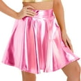 thumbnail image 4 of YONGHS Women Glossy Shiny Metallic High Waist Flare Skirt Ruffle A-line Skirts Clubwear Dancewear Pink S, 4 of 5