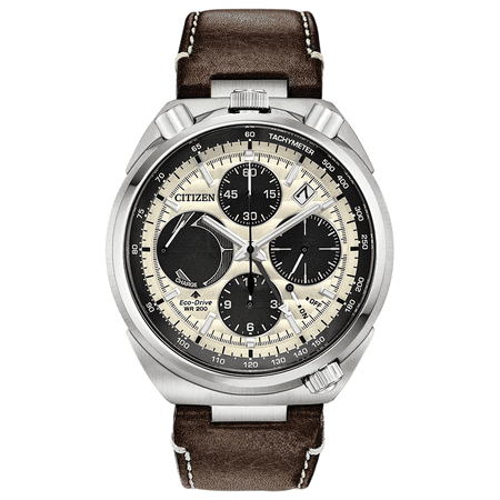 Power Reserve Indicator NWT Citizen Men's Eco-Drive Promaster Tsuno Chronograph Racer AV0079-01A Leather Strap with Ivory, Black, Power Reserve Indicator Dial Watch ()