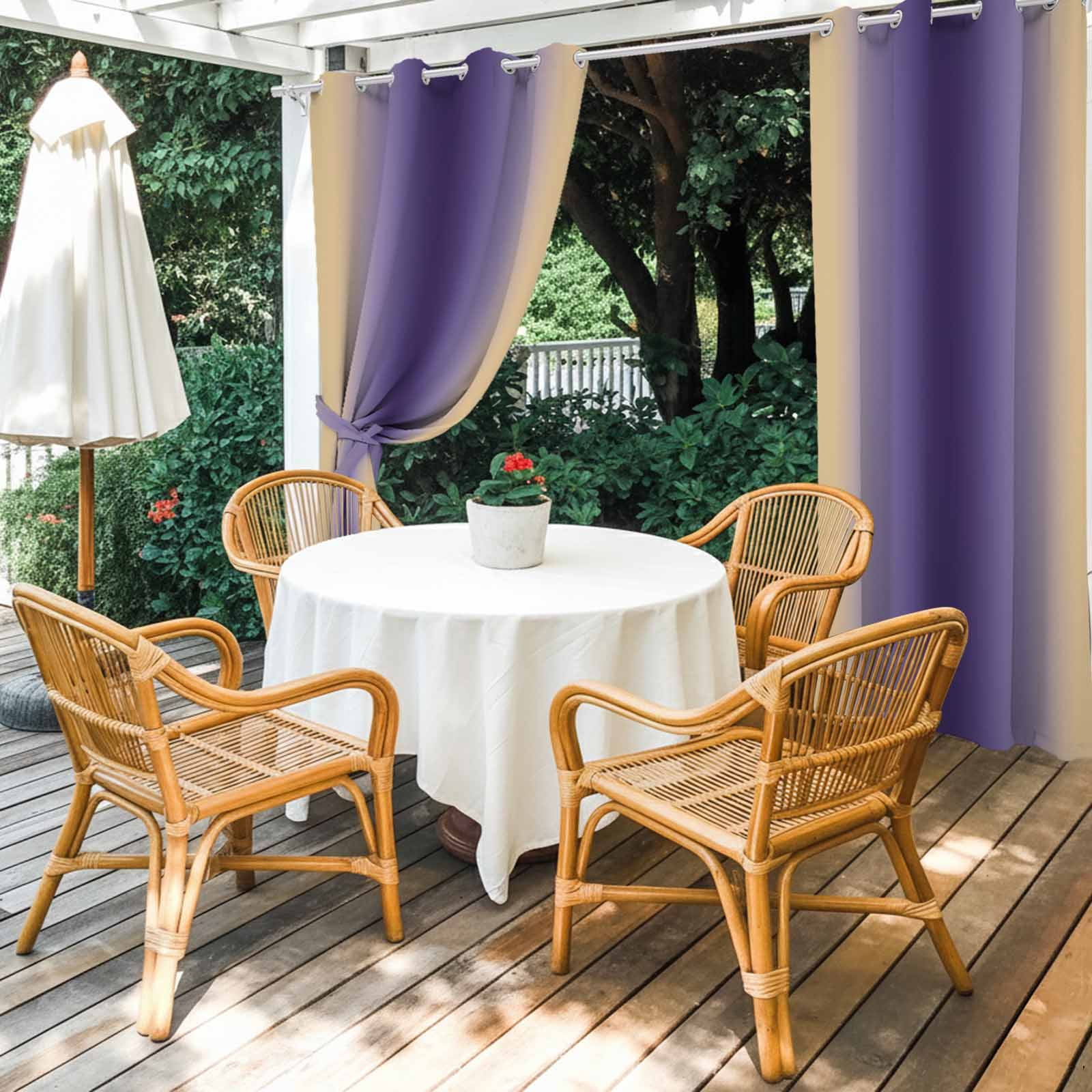 1 Panel Outdoor Curtains for Patio Waterproof 54"x108" Purple Yellow Ombre Weatherproof Privacy Outsides Curtains, Farmhouse Modern Gradient Art Grommet Thermal Drapes for Cabana Porch Pergola
