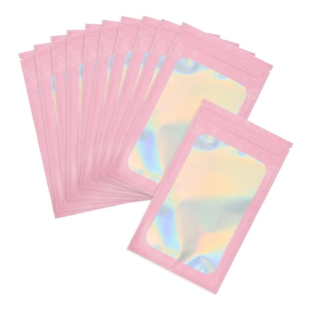 Uxcell Foil Pouch Bags with Clear Window Resealable Sample Bag for Candy and Jewelry Pink 5 x 8