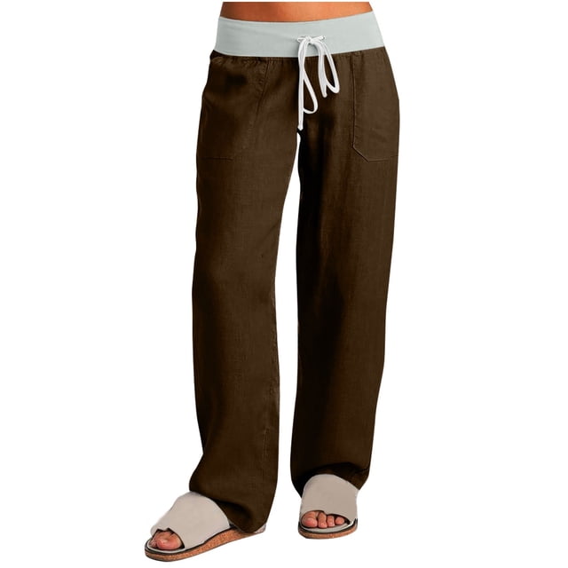 Timegard Pantalon pour Femmes Taille Basse à Cordon, Bas Resserré, Jambe Droite, Pantalon Cargo d'Extérieur avec Poches