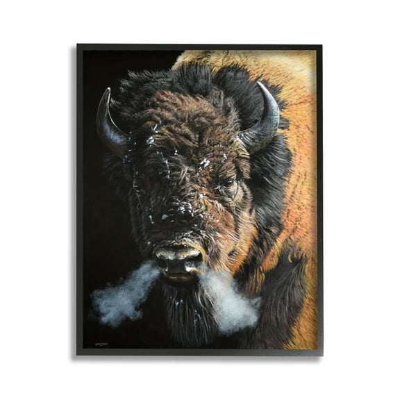Stupell Industries Bison Breathing Steam Animals & Insects Photography Black Framed Art Print Wall Art, 11 x 14