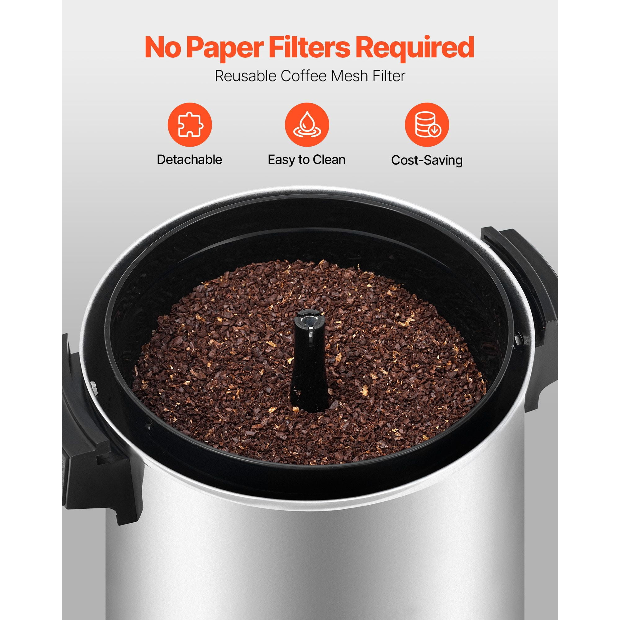 Commercial Coffee Urn 4.5L/152oz 30 Cups 1090W Quick Brew with Reusable Filter Drip-Free Spout for Restaurant Office Banquet