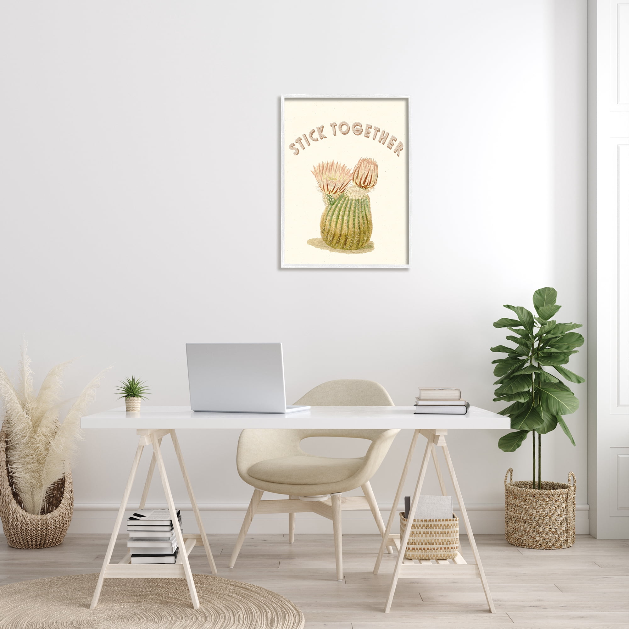 Stupell Industries Stick Together Retro Typography Floral Cactus Blooming Botanical & Floral Painting White Framed Art Print Wall Art, 24 x 30