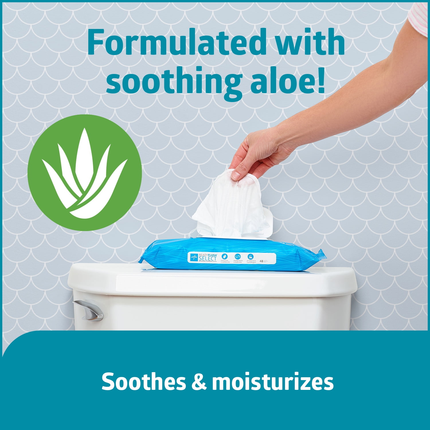Medline ReadyFlush SELECT Flushable Adult Cleansing Body Wipes, Unscented, 8 x 10In, 576 Count