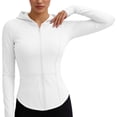 thumbnail image 3 of Bosfbaoi Women's Hooded Full Zip Long Sleeve Athletic Jacket, Slim Fit Stretchy Breathable Workout Top, Curved Hem Thumbhole Outerwear for Yoga Gym Daily, 3 of 6
