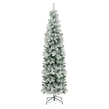 Best Choice Products 7.5ft Snow Flocked Artificial Pencil Christmas Tree Holiday Decoration with Metal Stand,