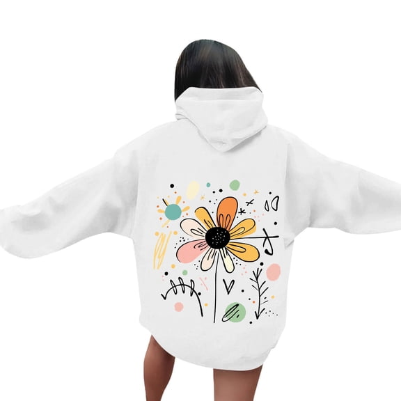 Cmfcve Women's Hoodies Floral Printed Vintage Long Sleeve Hooded Sweatshirt Casual Loose Fit Pullover Tops with Pocket