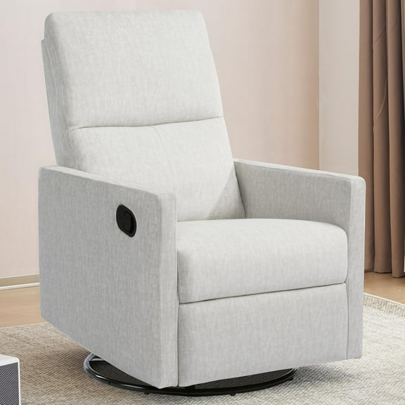 Swivel Rocking Recliner Chair for Adults, Rocker Nursery Glider Chair for Living Room Bedroom, Upholstered Fabric Reclining Single Sofa Chair(Beige)