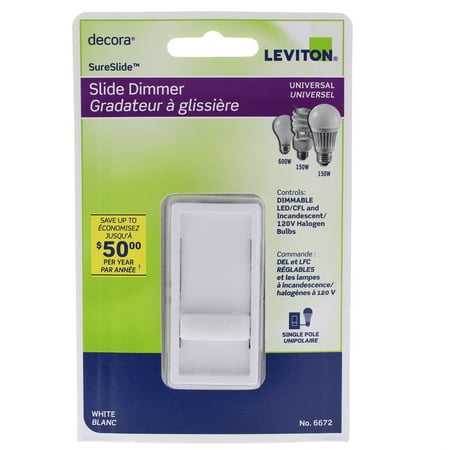 - Leviton Lighted Decora Slide Dimmer Switch LED/CFL Incandescent 600W 150W 6672-HLW