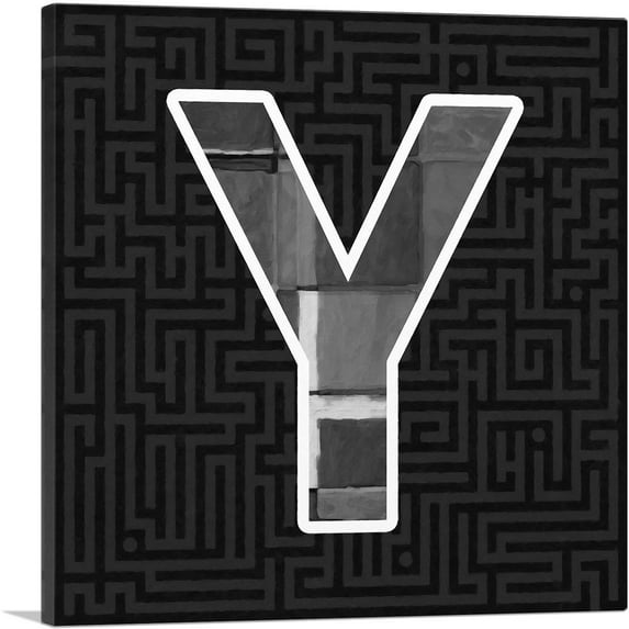 ARTCANVAS Modern Black White Alphabet Letter Y Canvas Art Print - Size: 26" x 26" (0.75" Deep)