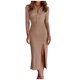 thumbnail image 1 of Vestido de solapa de cadera sexy de manga larga de punto de color sólido para mujer Pompotops  hdfakjf5254, 1 of 8