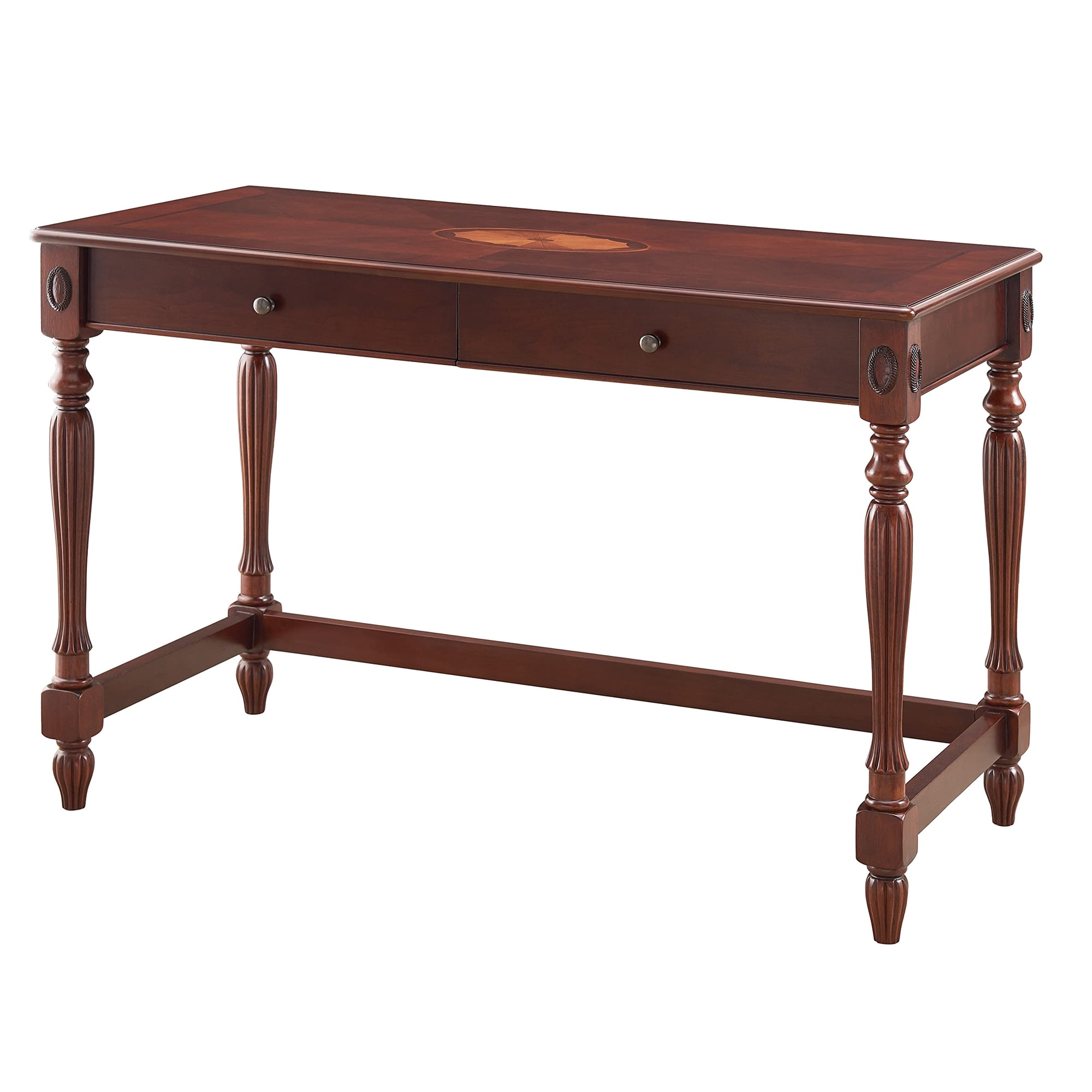 JESONVID Solid Wood Computer Writing Desk with 2 Big Drawers 46.1" Wide Home Office Desk Workstation Big Rustic Study Table Furniture in Cherry for Home Office Bedroom Living Room, BSZ-1533WD